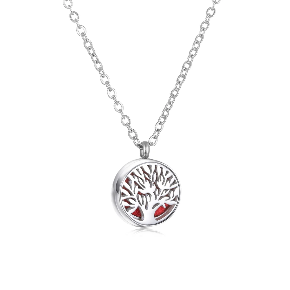 Stainless Steel Aromatherapy Essential Oil Diffuser Necklace Mini Tree Flower 12mm Locket Charm Aroma Perfume Pendant Necklace