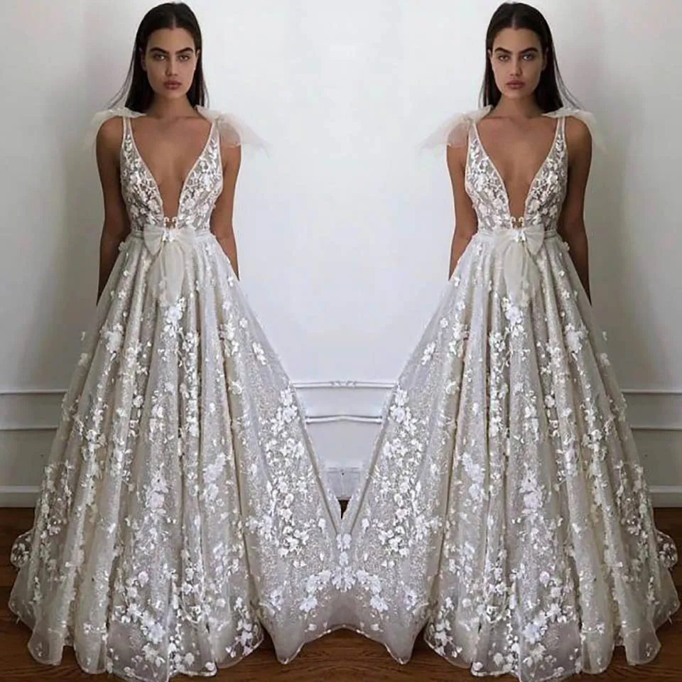 

A Line Ball Gown White Zipper New Backless V-Neck Formal Dresses Sleeveless Evening Dress Natural Applique Lace Prom Party Gown