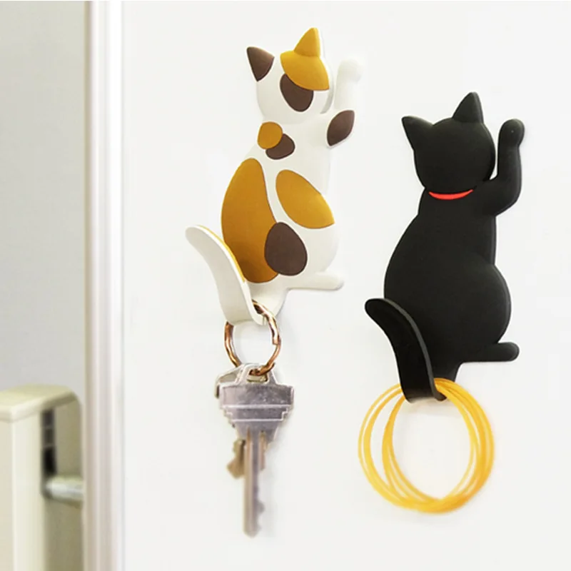 

2pcs Cute Cat Magnetic Hooks Bathroom Kitchen Storage Holder Hanger Stick on Wall Hanging Door Clothes Towel Racks Key Hook