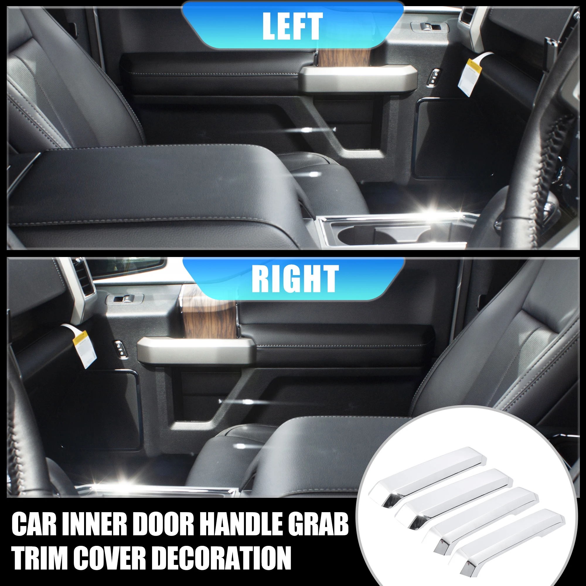 Uxcell 4pcs Silver Tone Car Inner Door Handle Grab Trim Cover Interior Decoration for Ford F150 2015 2016 2017 2018 19-21