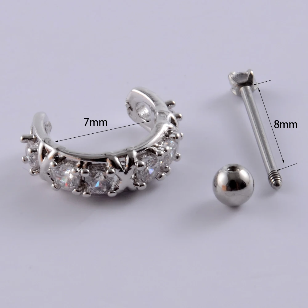 1Pc Ear Helix Tragus Cartilage Barbell Piercer Daith Rook Lobe Rings Earrings With CZ Septum Hoop Ring  20gX8mm Body Jewelry