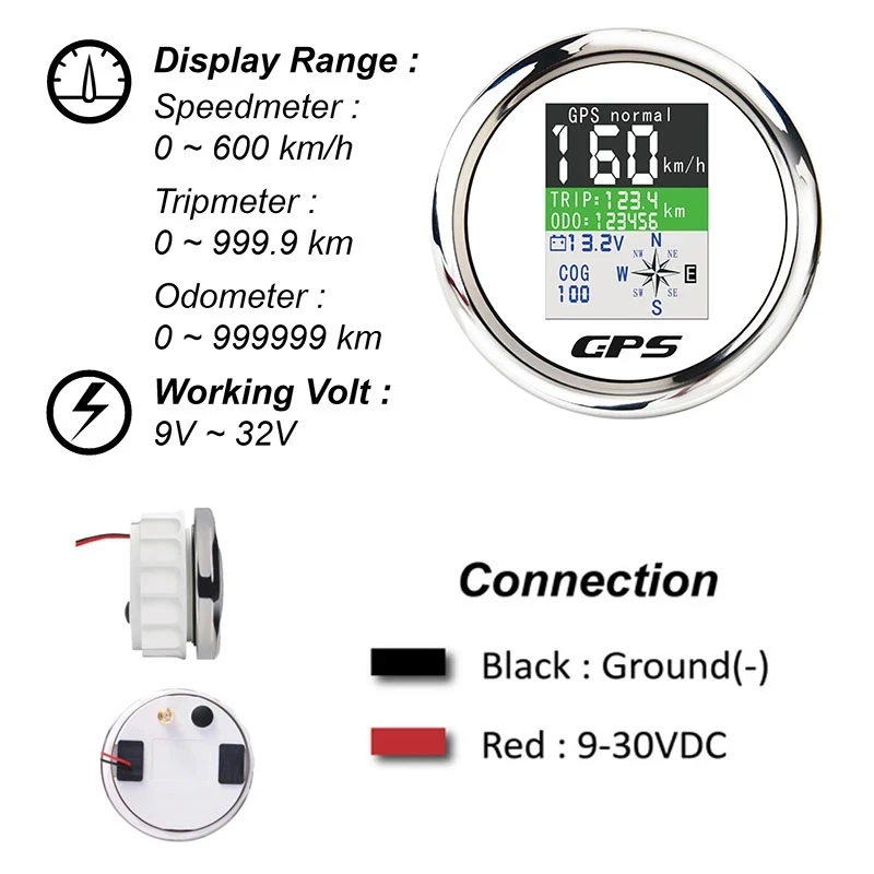 Prędkościomierz GPS 85 mm z anteną GPS do łodzi Silnik samochodowy Jacht Ekran TFT Wodoodporny licznik kilometrów Regulowany woltomierz ODO COG