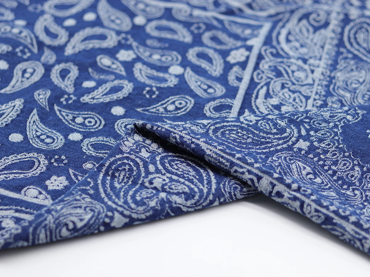 160cm Wide Paisley Jacquard Denim Fabric Thick Wash Cloth for Jeans Quality Denim Jackets Coats Handbag Sewing Fabrics 0.5 Yard