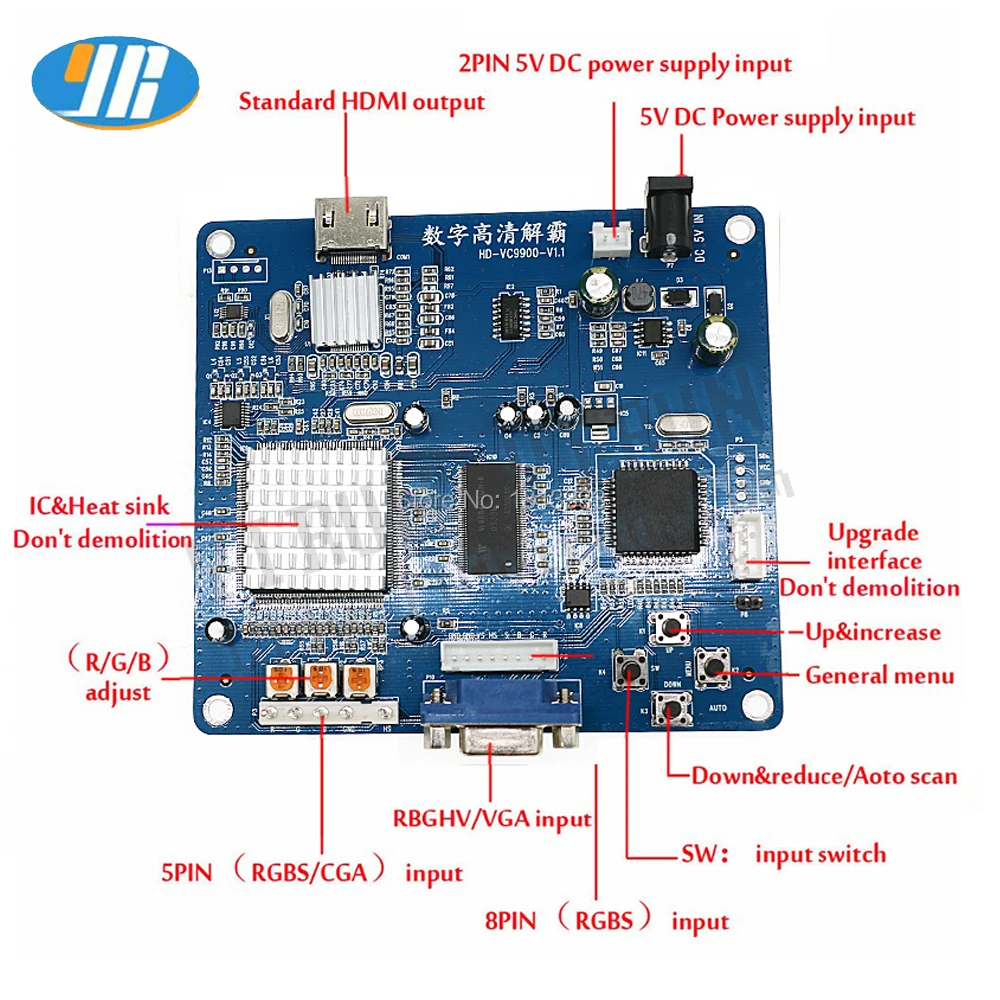 CRT to HDMI Converter Video Converting PCB Board, High Definition Jamma Arcade Cabinet, HD TV Game Signal Switching