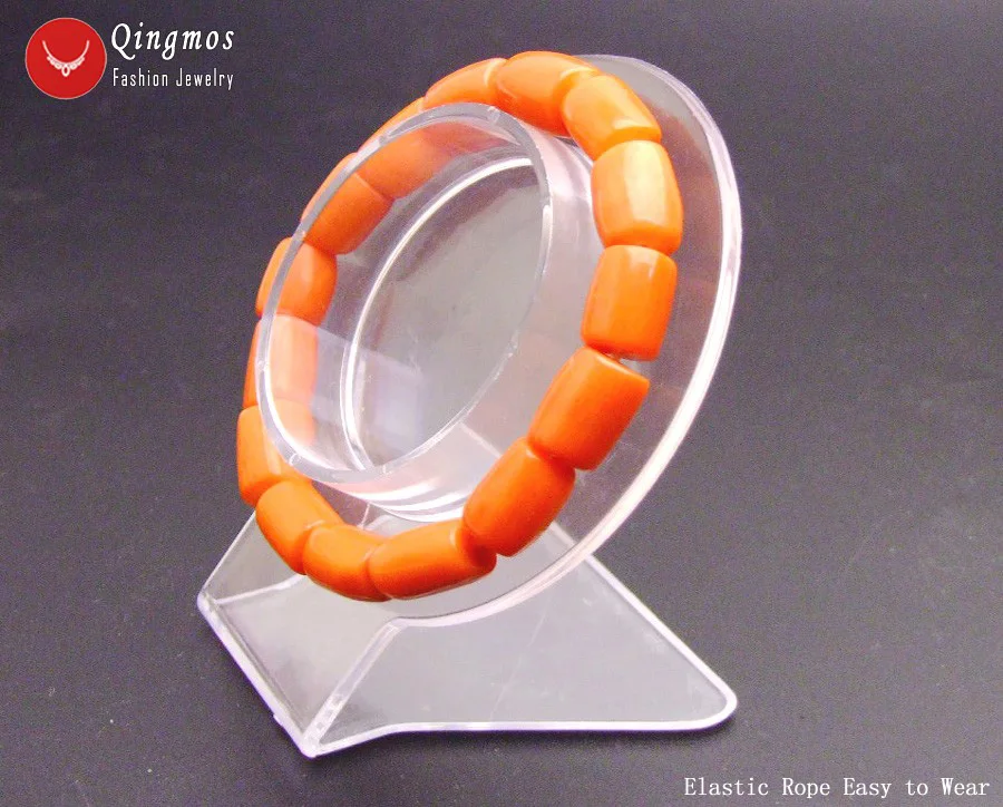 Qingmos Natural Coral Bracelet for Women with Orange GENUINE 10-11mm Thick Slice Coral Elastic Bracelet Jewelry bra142 Pulseira