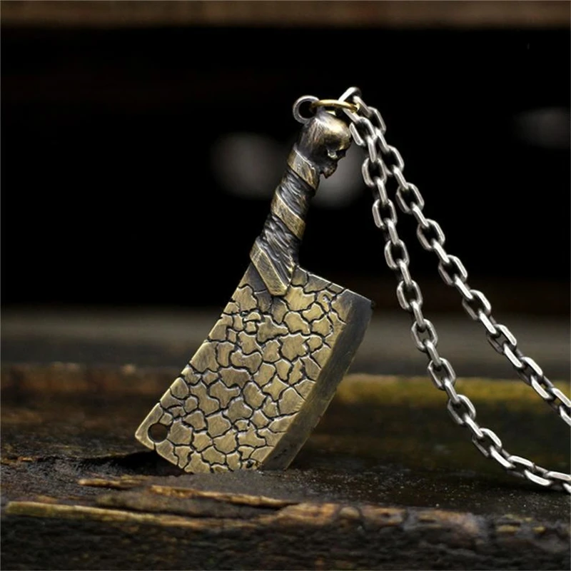 Viking Necklace Men Retro Cool Knife Pendant With Stainless Steel Chain Charms Meat Cleaver Handmade Jewelry Gifts Dropshipping