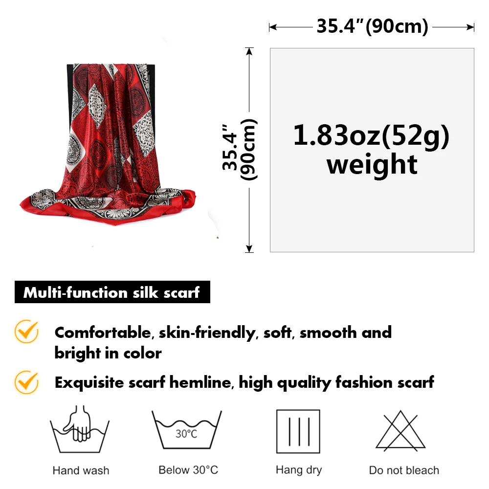 Women Silk Scarf Square Bandana Design Brand Headband Female Satin Hijab Shawl Wrap Kerchief Chain Print Foulard Tudung BAWAL