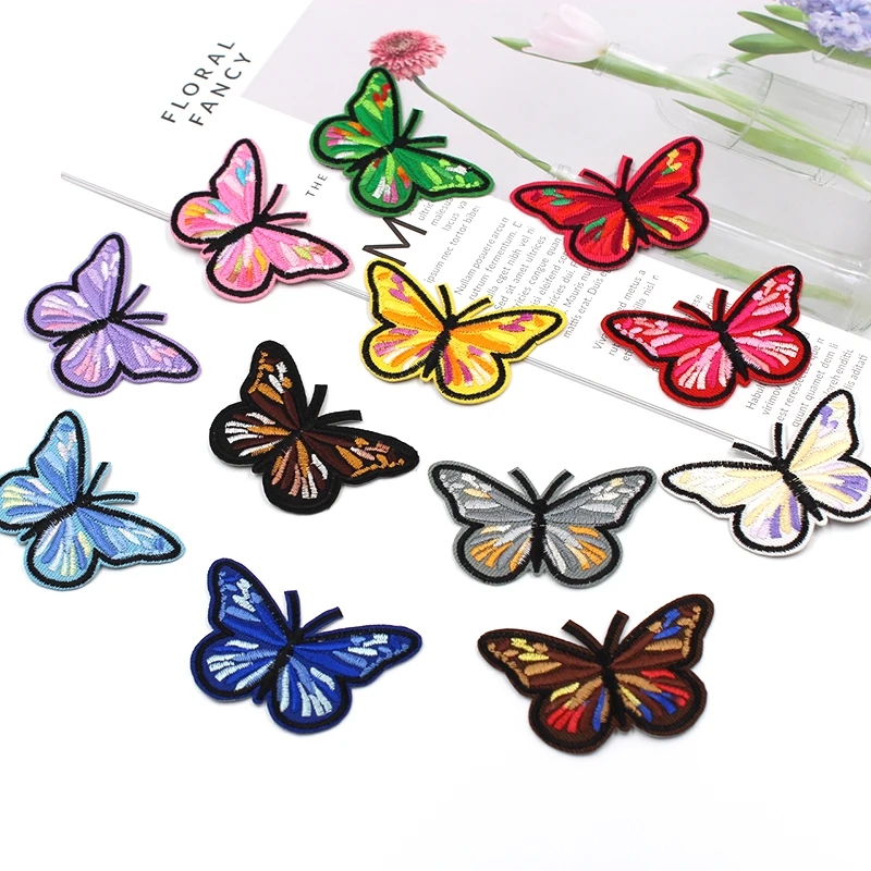 12pcs Iron On Butterfly Patches Embroidered Cartoon Stickers DIY Dress Coats Shoes Bags Decoration Appliques Clothes Badge