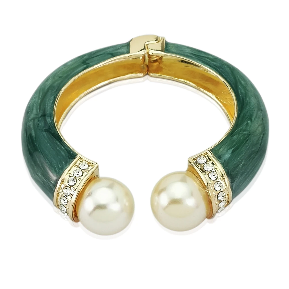 Imitation Pearl Cuff Bracelets Women Luxury Charm Oil-spot Glaze Statement Bangles Gold Color Alloy Jewelry Accessories 2022