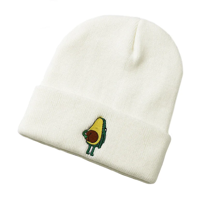 Bonnets en acrylique pour femme, chapeau tricoté, décontracté, chaud, avec dessin animé d'avocat, pour l'hiver