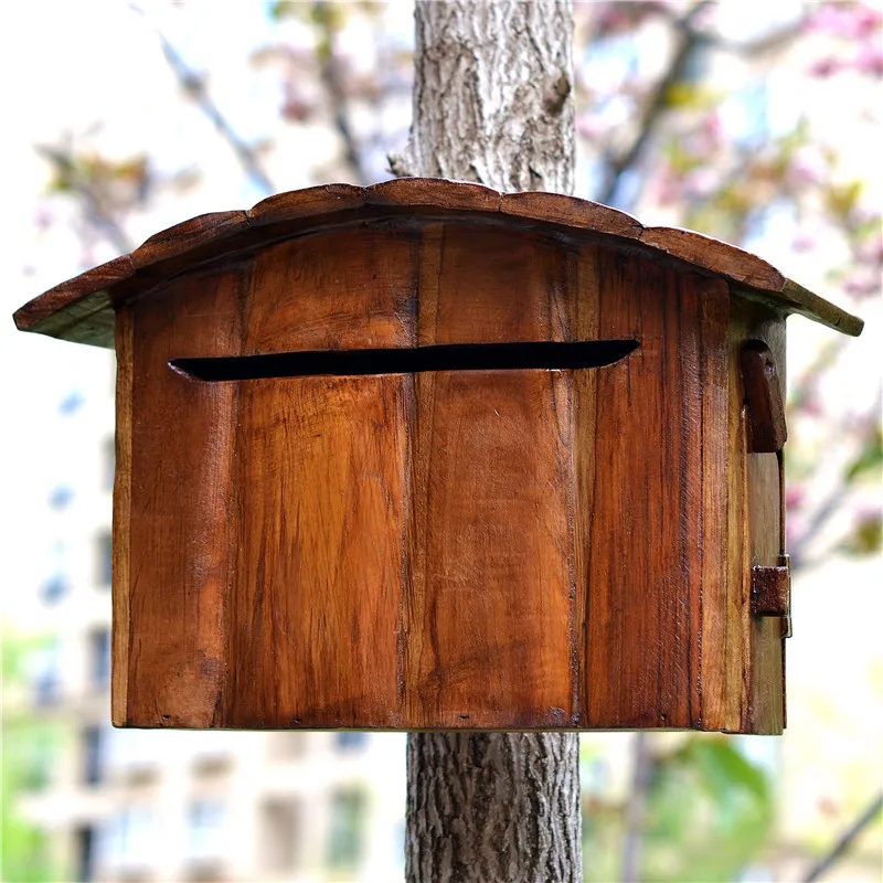 Handmade Outdoor Mailbox Gardening Mailbox Villa Wood Wall-Mounted Anti-Rain Box Water and Electricity Fee Box Milk Delivery Box