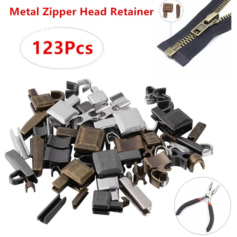 24/123Pcs Set  Metal Zipper Head Sliders Retainer Insertion Pin Zipper Top Stop Accessories Plug Zipper Repair Kit for Clothes