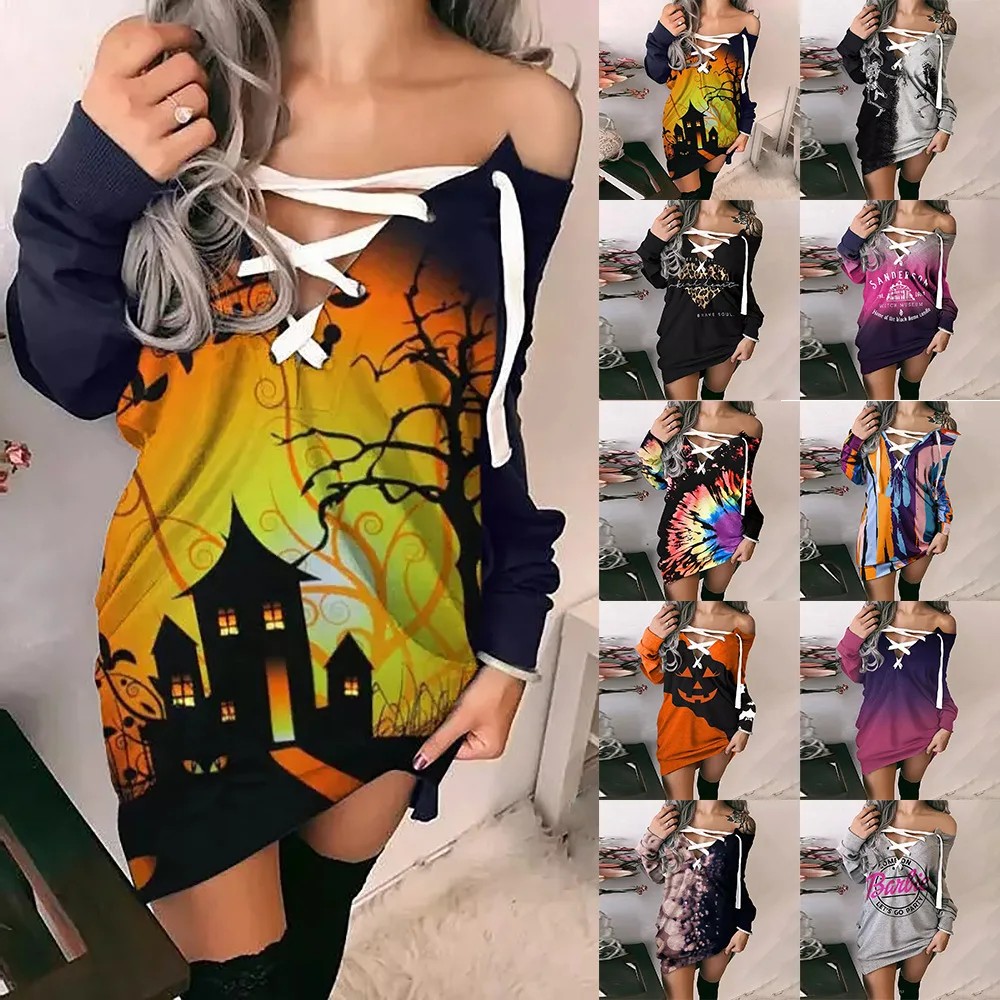 

Rocwickline New Summer and Autumn Women's Dress Streetwear Print V-Neck Belt Loose Preppy Style Sweet Lolita Style Vintage Dress