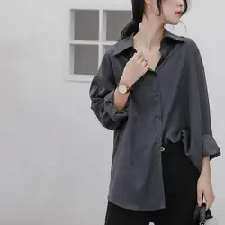 Blouse Women Women's Retro Black and Gray Shirt for Spring and Autumn 2024 Blusas Ropa De Mujer