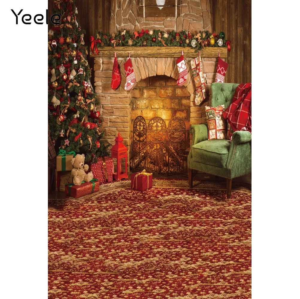 Yeele Photocall Christmas Photography Backdrop Fireplace Sofa Gift Tree Baby Portrait Party Background Photographic Photo Studio