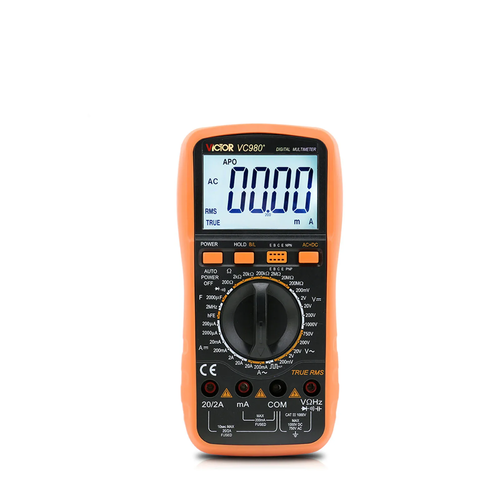 

VICTOR VC980+ 4 1/2 True RMS Digital Multimeter Autoranging Resistance Capacitance Frequency DC AC Voltage Current Tester Meter.