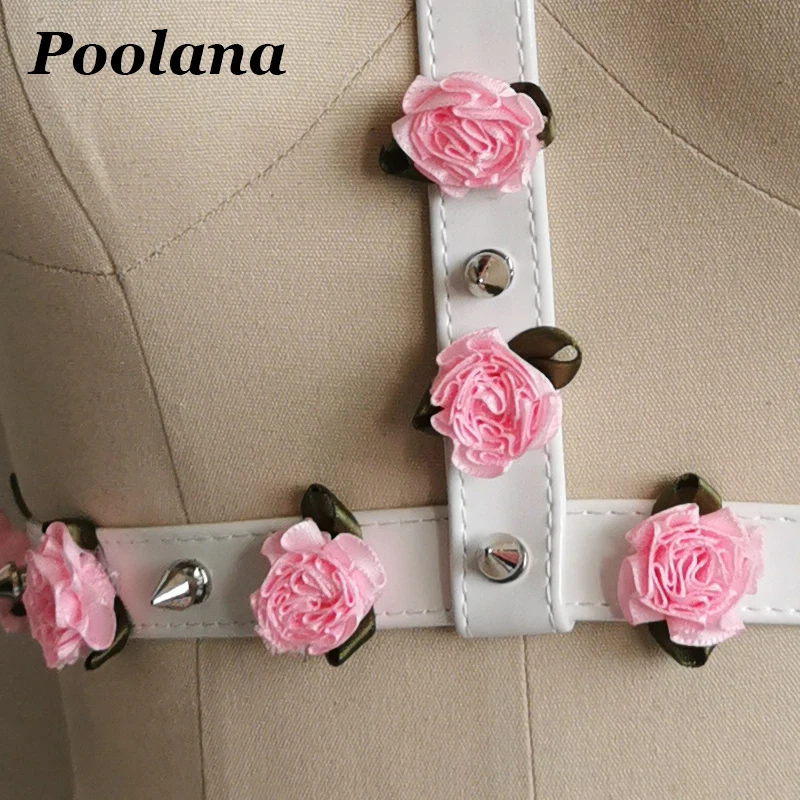 100% Handmade Cosplay Pink Rose Flowers Choker Belt attach to Waist Belt Cute Lolita Kawaii Harajuku Outfit Stage Performance