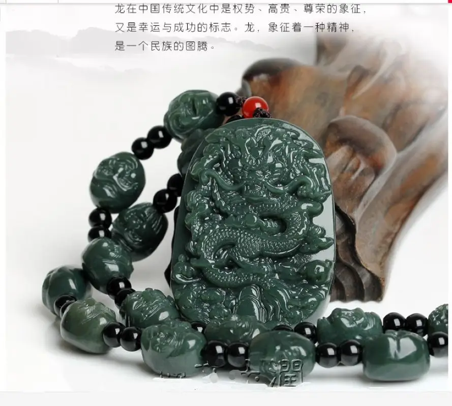 Admirable Dragon amulet pendant Hanging 18 arhat Bead Necklace talisman by bottle Green Jade