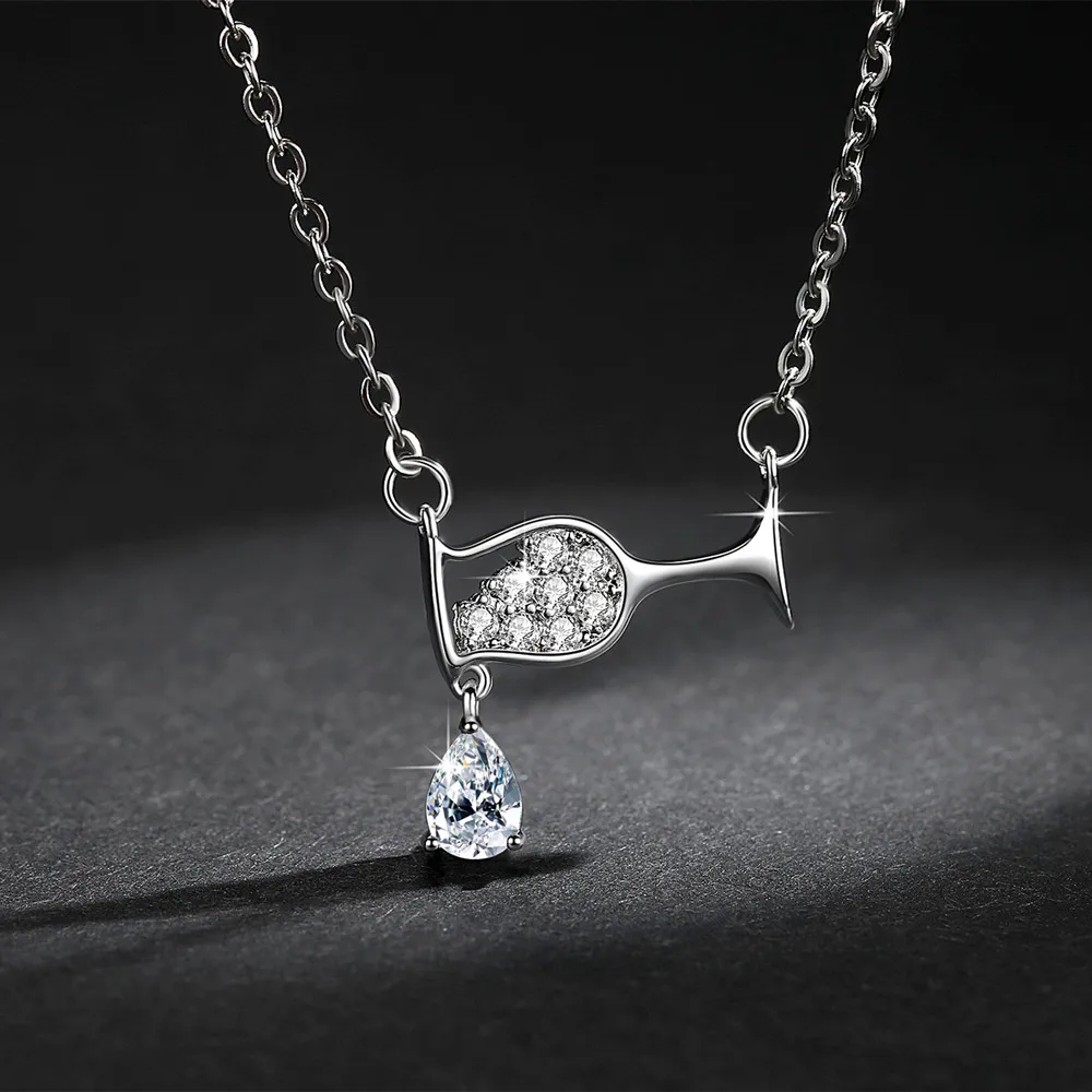 Drop Crystal Zircon Wine Glass Pendant Necklaces for Women Dropshipping Wholesale