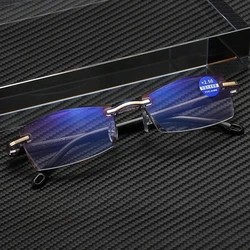 Frameless Eyeglasses Anti Blue Light Blocking Rimless Reading Glasses Presbyopic Eyewear Square Hyperopia Eyeglasses Male Glass