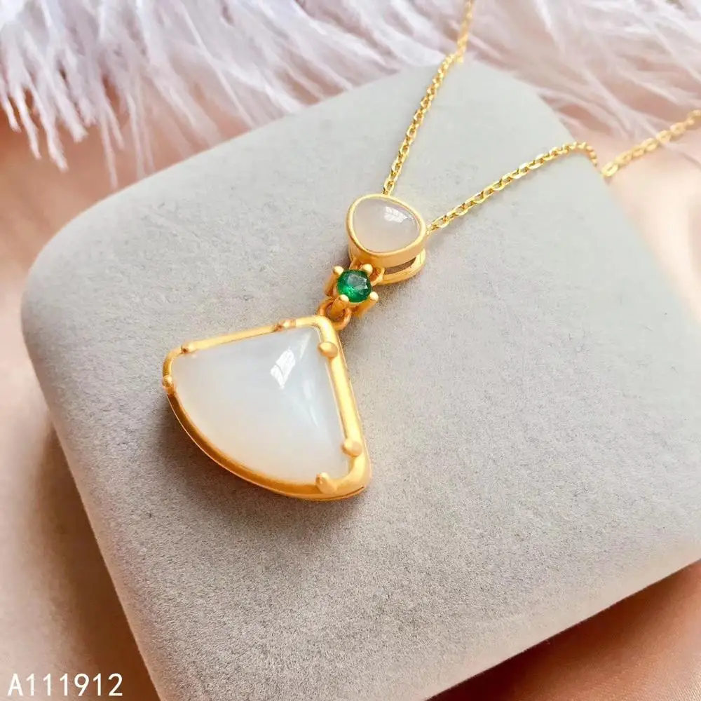 

KJJEAXCMY fine jewelry natural white jade 925 sterling silver new women gemstone pendant necklace chain support test trendy