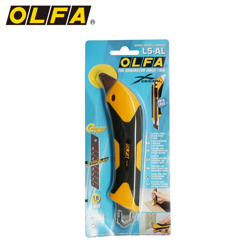 OLFA L5-AL 18mm Heavy-Duty Cutter Auto Lock Utility Knife ComfortGrip Knives with Hard Metal Pick Multi-purpose Cutting Tools