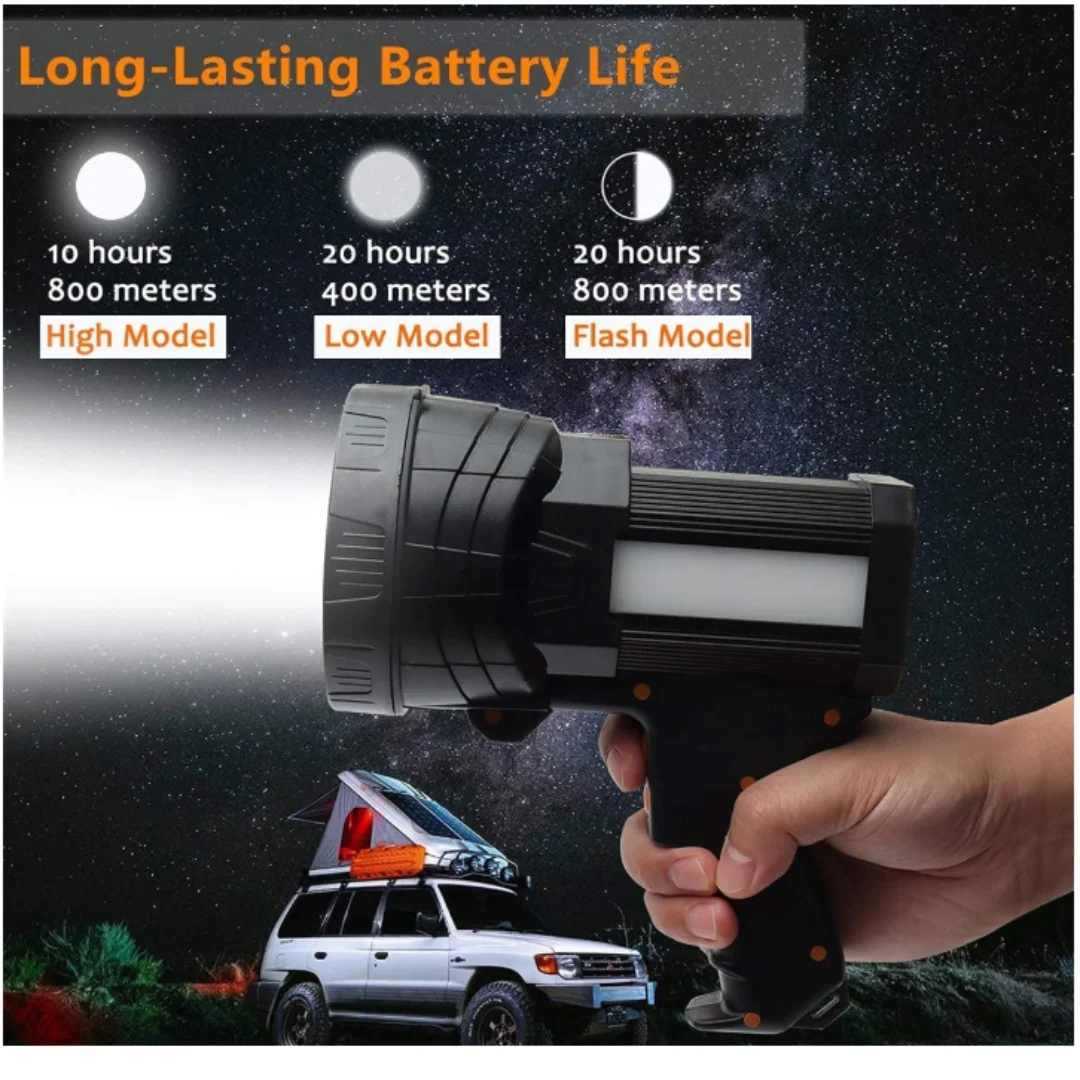 Rechargeable LED Spotlight Flashlights, High Lumens, 10000 Lumens, Flood, Camping, Flashlight with Long Lasting Battery