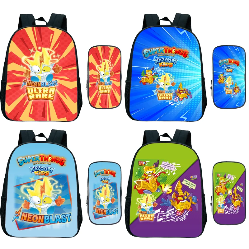 Neonblast Superthings 8 Kazoom Kids Mini Backpack 2pcs Set with Pencil Case Children Kindergarten Cartoon Anime Rucksack Mochila