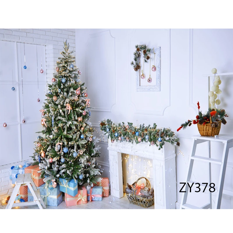 Sensfun Christmas Backdrop Fireplace Tree Winter Window Baby Birthday Photography Background For Photo Studio Photophone Custom