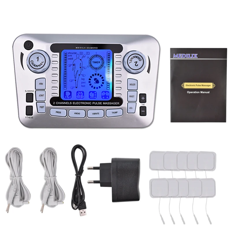 Electronic Pulse Massager Tens Ems Machine Massager Nerve Muscle Stimulator Acupuncture Fat Burner Pain Relief Dual Channel