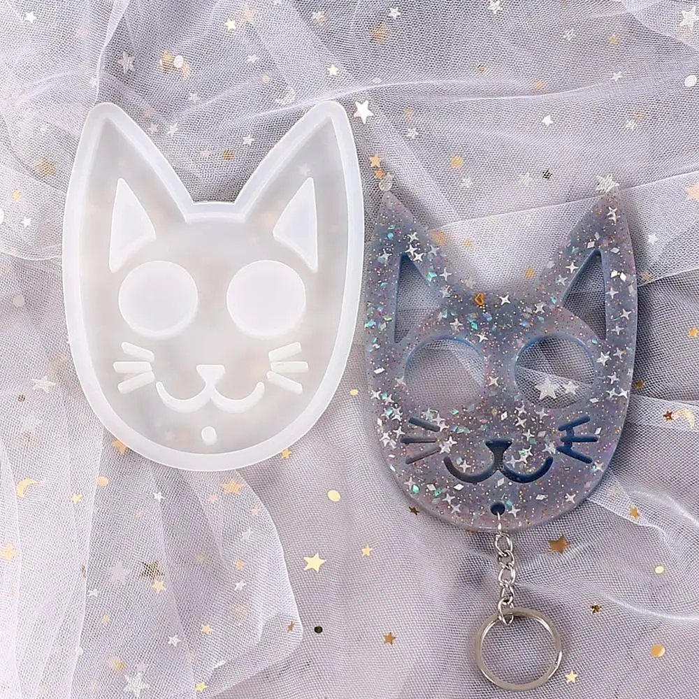 Cat Keychain Accessory Pendant diy Self Defense Keychain Mold Silicone Resin Molds Cat Face Self-defense Silicone Mold for Epoxy