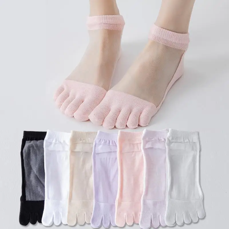 Ultra Thin Five Finger Socks Women 5 Split Toe Crystal Silk Transparent Anti Summer Ankle Socks