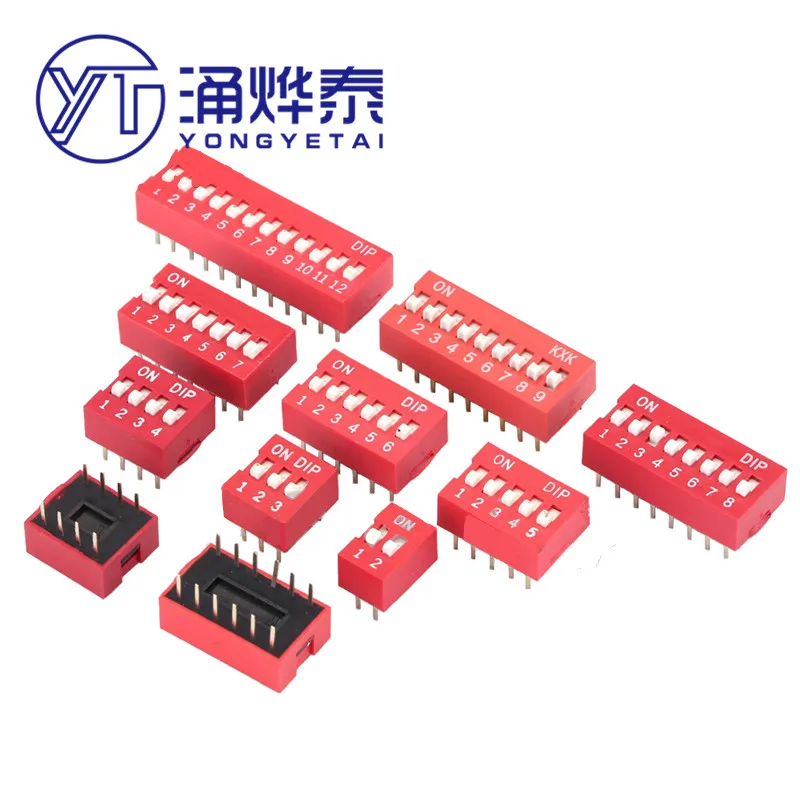 YYT 10PCS Slide Type DIP Switch DS-1/2/3 2.54mm Position Way DIP Red Pitch Toggle Switch Red Snap Switch