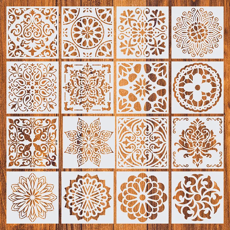 

16Pcs/Set Vintage Pattern Stencils Template For DIY Painting On Tile Floor Furniture Fabric For Craft projects