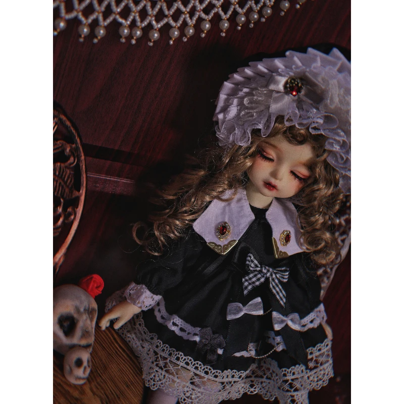 BJD doll clothes suitable for 1/4 1/6 Size black bow LO skirt dress 4 piece  set doll accessories