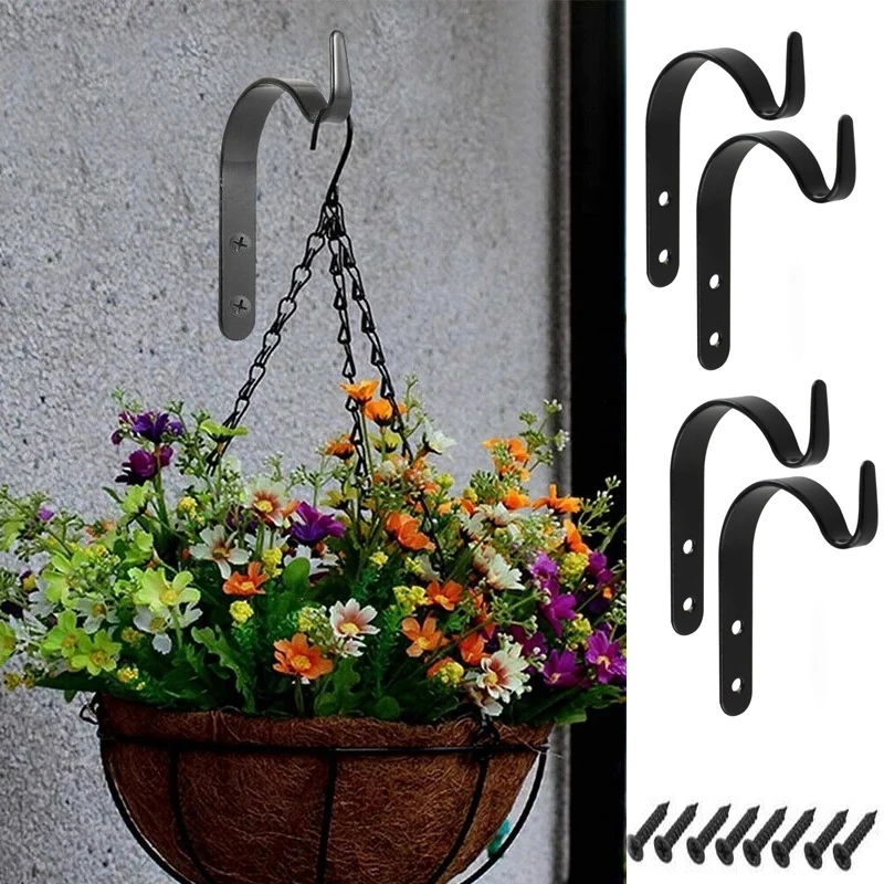 4pcs/set Balcony Plant Hook Flower Pot Wrought Iron Hooks Holder Wall-Mounted Hanging Basket Bracket Garden Decoration