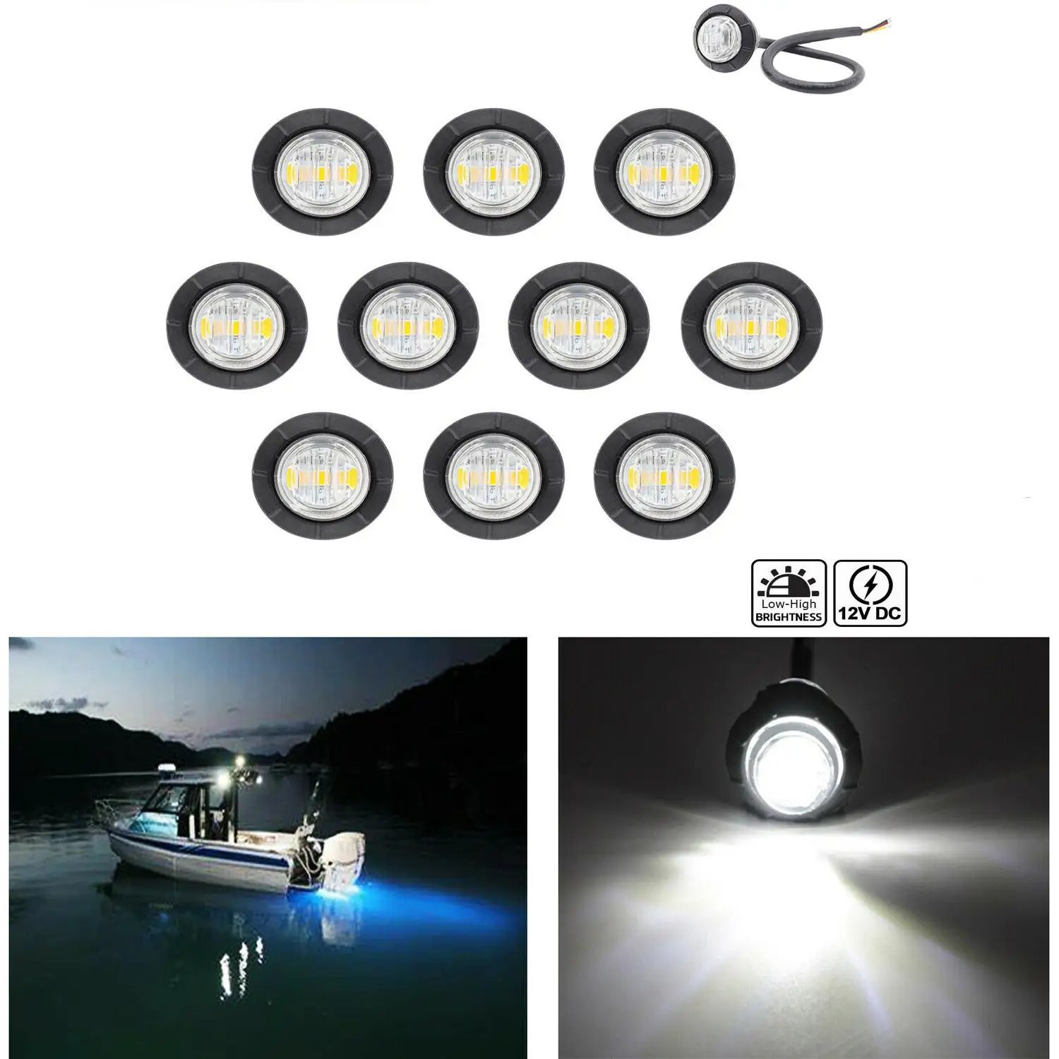 

10X 3/4" Marine Boat Yacht LED Navigation Light Bow Deck Starboard Lights For Yacht Boat Fishing Pontoon