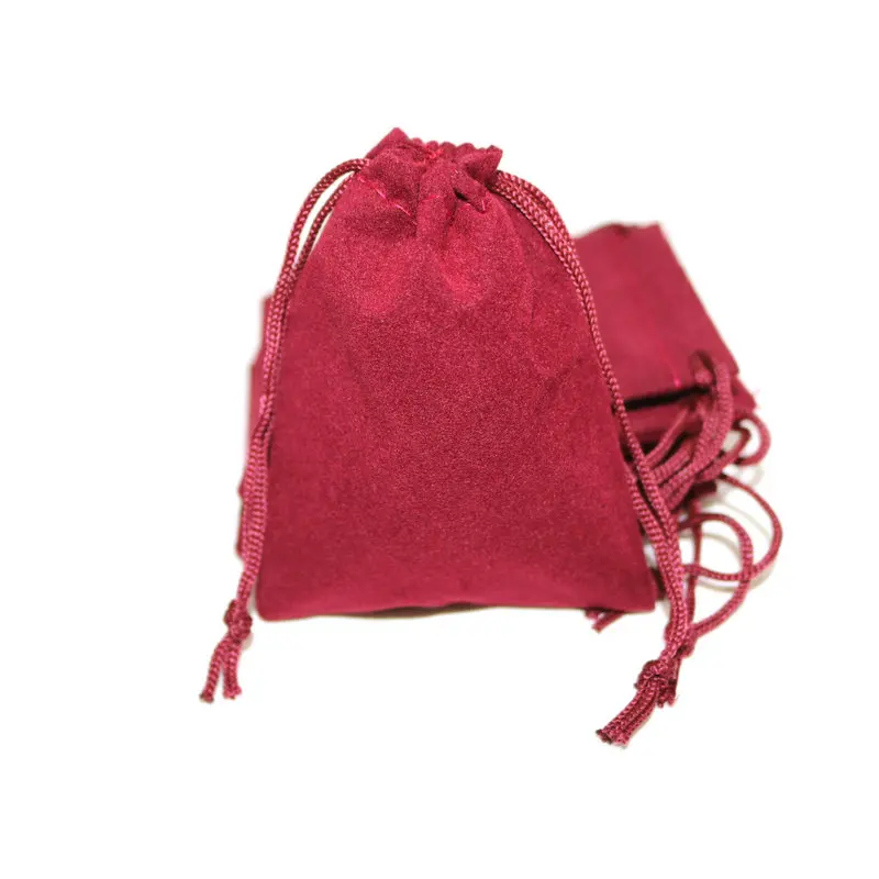 100pcs 7x9cm Velvet Drawstring Jewelry Bag Christmas/Wedding Gift Bags Dark Red Wholesale