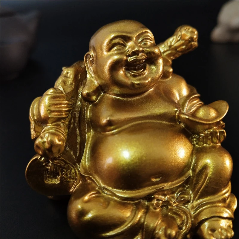 Golden Laughing Buddha Statue Chinese Feng Shui Lucky Money Maitreya Buddha Sculpture Figurines Home Garden Decoration Statues