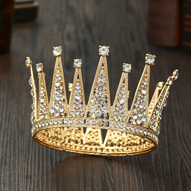 

Trendy Golden Wedding Round Crown Hair accessory Crystal Tiara Ladies Prom Diadem Bride Wedding Headdress Party accessories