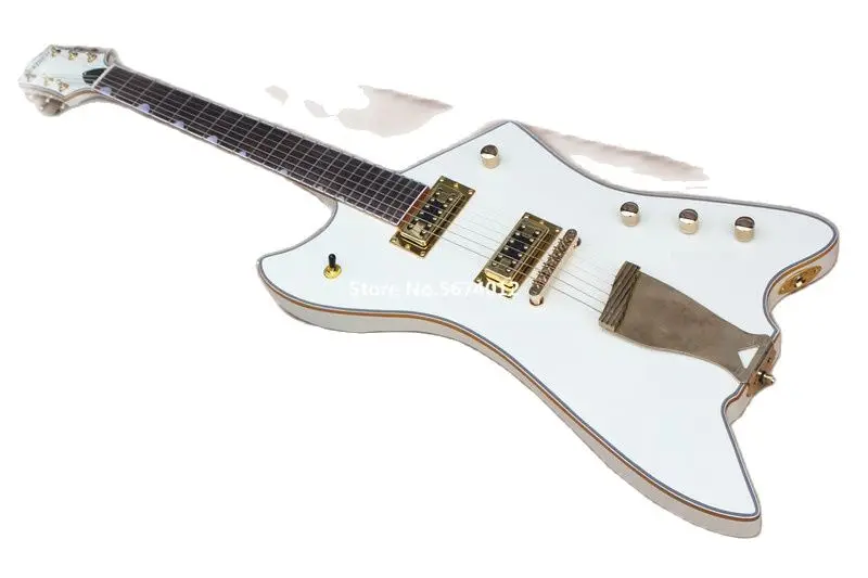 High quality profiled 6 string electric guitar with white gold trimmed rosewood fingerboard gold accessories free of shipping