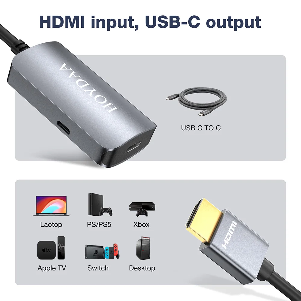 محول HDMI إلى USB C 4K@60 هرتز مدخل HDMI إلى مخرج USB C لأجهزة الكمبيوتر المحمول، ROG Ally، PS4/5، نظارات Xbox إلى AR، نظارات XR، VITURE Pro، إلخ