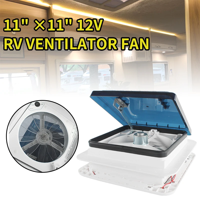 TYTXRV Caravan Accessories 11' 280mm RV Roof Vent Fan with LED Light Manual Control Skylight Exhaust Fan Smoked Lid