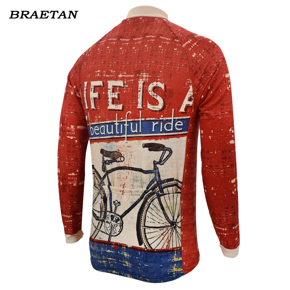 Men Cycling Jersey Winter Fleece Long Sleeve Jersey Life Is A Beautiful Ride Road Bike Clothing Braetan