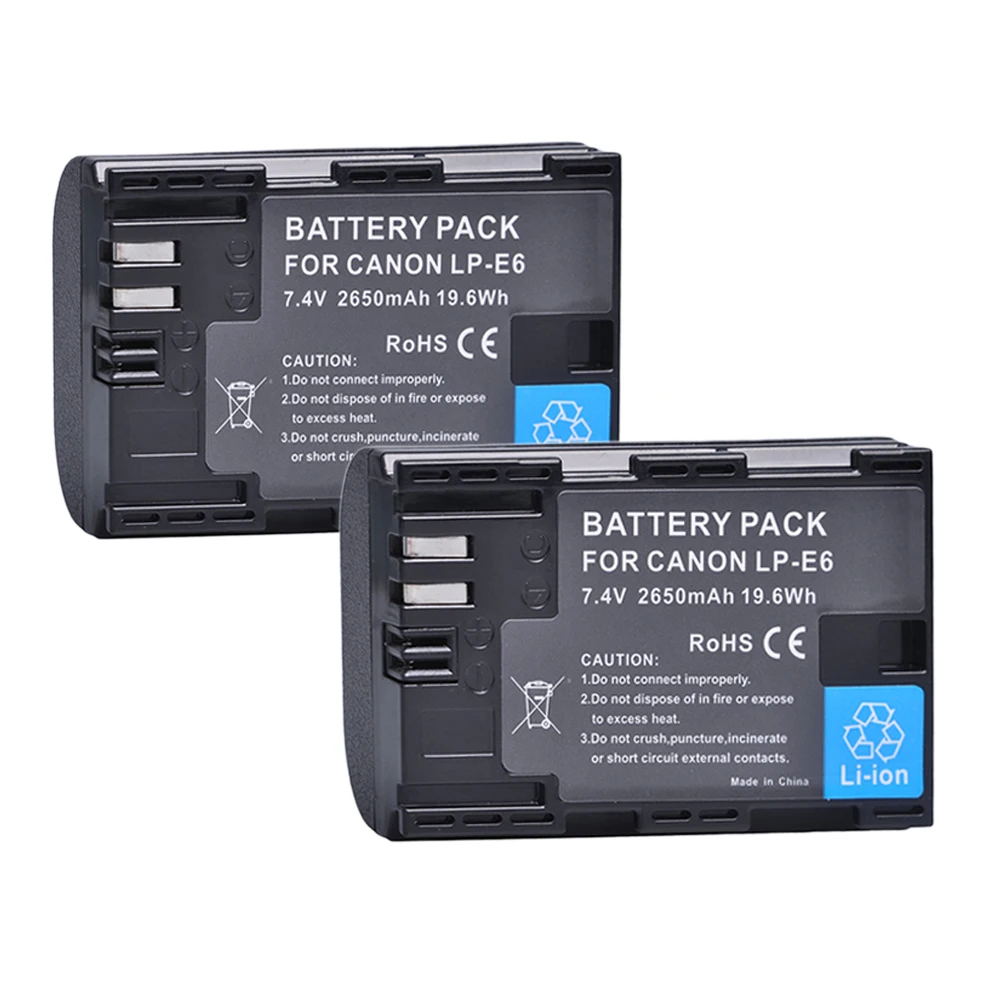 2650mAh LP-E6 LP-E6N LP E6 Batterij + LCD USB Dubbele Oplader voor Canon EOS 6D 7D 5D Mark II III IV 60D 60Da 70D 80D 5DS R XC10