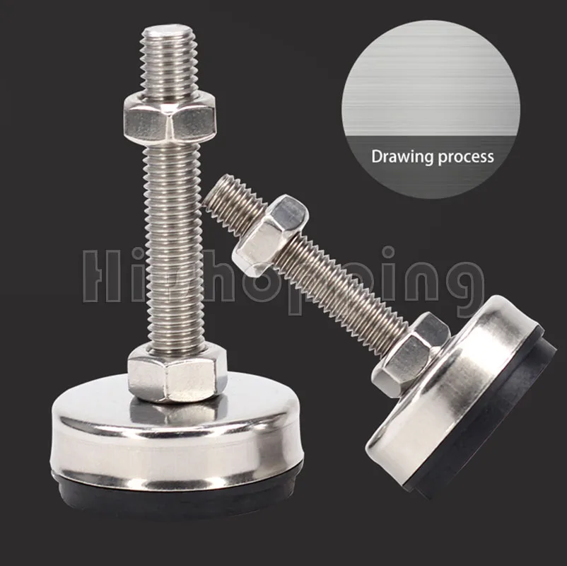 4Pcs Stainless Steel Fixed Adjusting Furniture Foot With M8 M10 M12 M14 Threaded Rubber Seat Anti-Slip Damping Guard Glide Pad