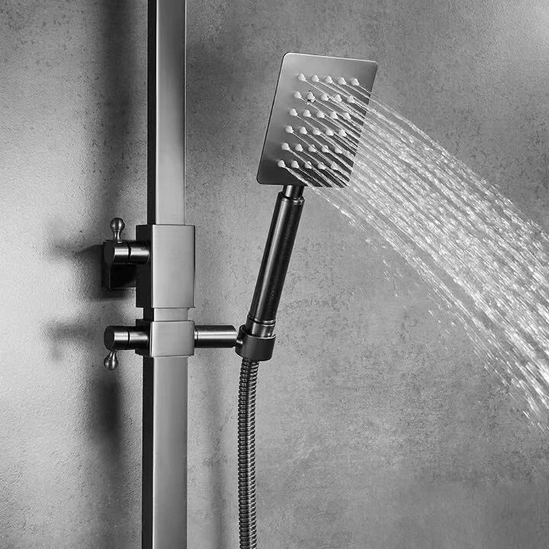 Bathroom gunmetal shower mixer hot and cold four function shower kit set wall gunmetal household rainfall 12 inch shower