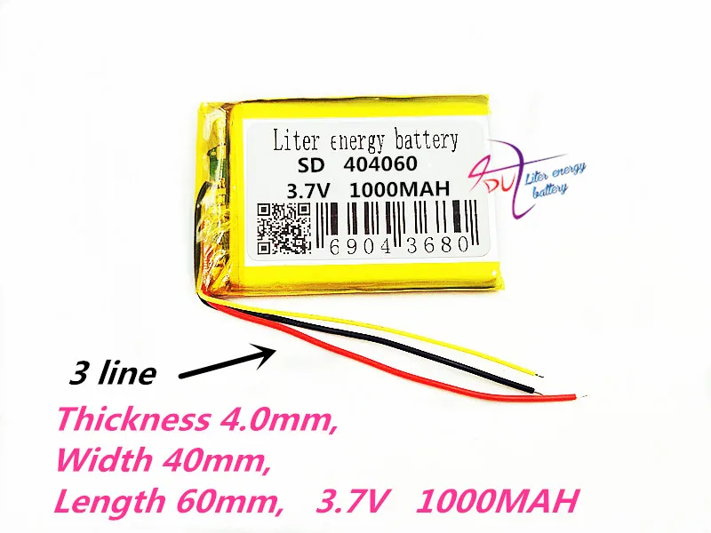 3 line 404060 3.7V 1000mAh Lithium Polymer Li-Po li ion Rechargeable Battery cells For Mp3 MP4 MP5 GPS mobile bluetooth