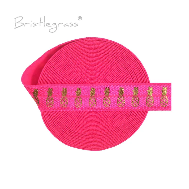 BRISTLEGRASS 5 Yard 5/8 "15mm Ananas Folie Drucken FOE Falten Über Gummi Spandex Bands Haar Krawatte Stirnband Tutu kleid Nähen Trim