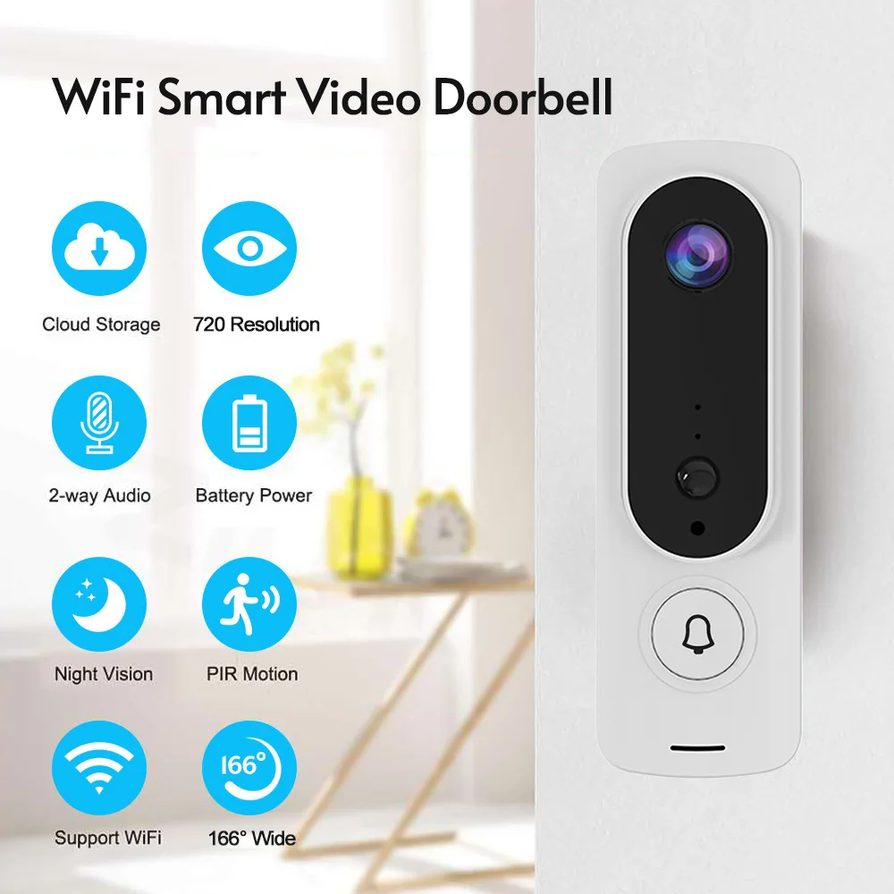 Wireless Video Doorbell 720P Visual Real-time Intercom WiFi Smart Door Bell PIR Detection Night Vision Home Security Camera